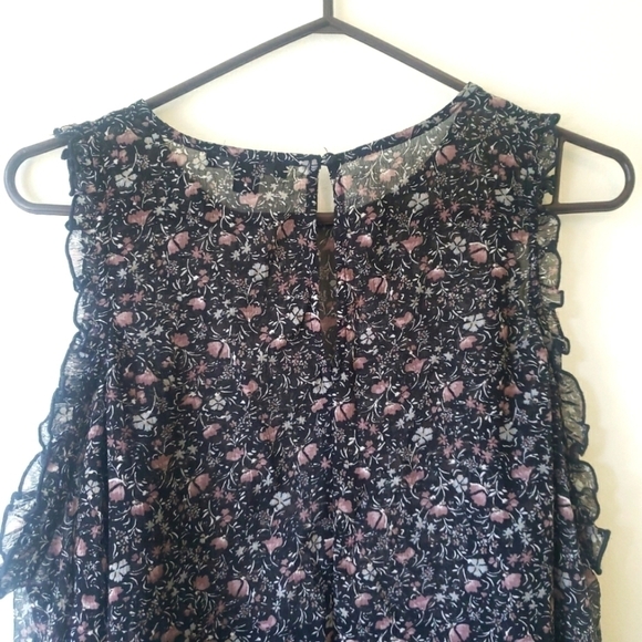 AMERICAN EAGLE BLACK FLORAL SHEER GAUZY COLD SHOULDER BOHO BLOUSE SIZE M… - Picture 7 of 12